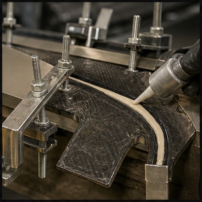 Pre-preg carbon fibre being laid into a precision mould